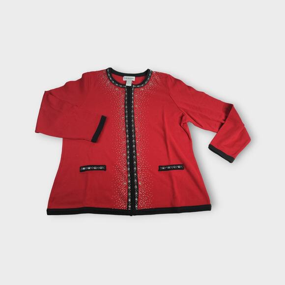 Women's C. D. Daniels Zip Up Rhinestone Red Cardigan Sweater Size 1X - Picture 2 of 7